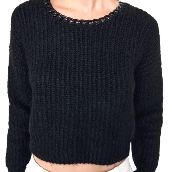 🔖 S ZARA Knit Sweater Chain Collar Black Crop Sweater - Picture 1 of 11